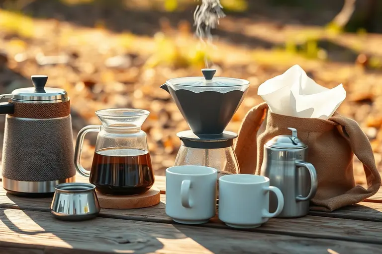 Kompakte 12V-Kaffeemaschine auf der Küchenzeile im Wohnmobil bereit zur Reinigung und Pflege