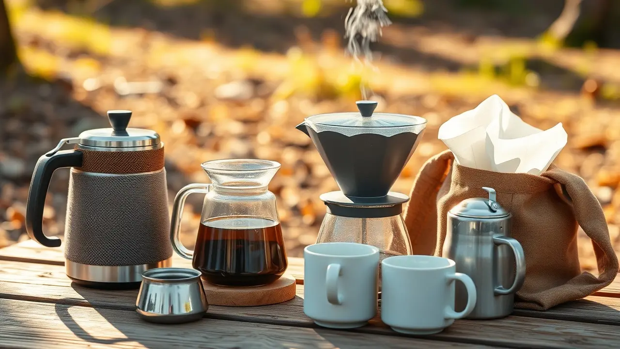 Kompakte 12V-Kaffeemaschine auf der Küchenzeile im Wohnmobil bereit zur Reinigung und Pflege